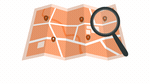 a magnifying glass over a map